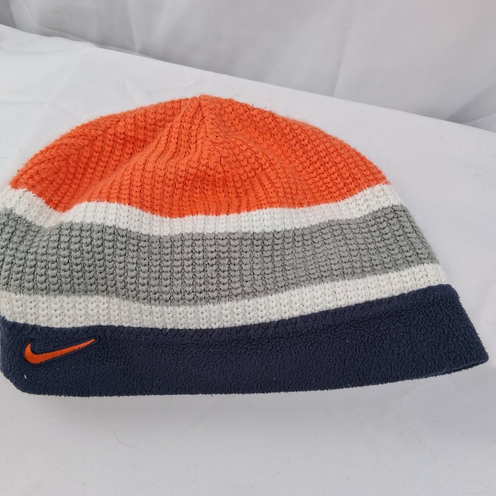 Nike Beanie Hat Orange Blue White Navy Blue Fleece Lined Logo